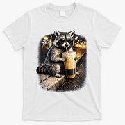 Raccoon Drinking Iced Coffee T-Shirt - White