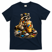 Raccoon Drinking Iced Coffee Autism T-Shirt - Navy