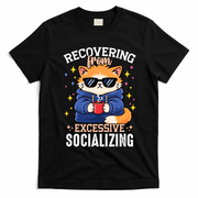 Recovering From Excessive Socializing Tired Cat T-Shirt - Black