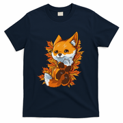 Red Forest Fox Baby Animal Autumn Fall Leaves T-Shirt - Navy