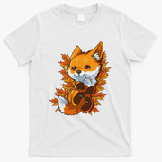 Red Forest Fox Baby Animal Autumn Fall Leaves T-Shirt - White