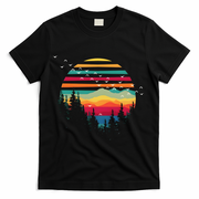 Retro Forest Sunset Nature Valley T-Shirt - Black