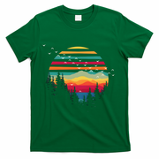 Retro Forest Sunset Nature Valley T-Shirt - Green