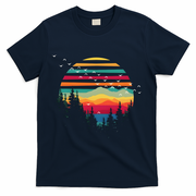 Retro Forest Sunset Nature Valley T-Shirt - Navy