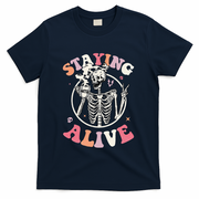 Retro Halloween Skeleton Coffee Mug Groovy Staying Alive Hippie T-Shirt - Navy