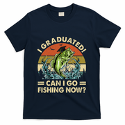 Retro I Graduated Can I Go Fishing Now Cute Graduation T-Shirt - Navy