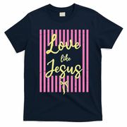Retro Love Like Jesus Striped  T-Shirt - Navy Blue