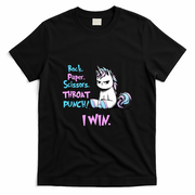 Rock Paper Scissors Throat Punch I Win Unicorn Funny Adult Humor T-Shirt - Black