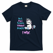 Rock Paper Scissors Throat Punch I Win Unicorn Funny Adult Humor T-Shirt - Navy Blue