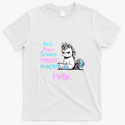 Rock Paper Scissors Throat Punch I Win Unicorn Funny Adult Humor T-Shirt - White