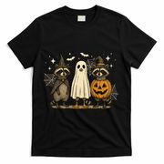 Retro Raccoon Witch Scary Halloween Pumpkin  T-Shirt - Black