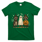 Retro Raccoon Witch Scary Halloween Pumpkin  T-Shirt - Green
