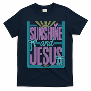 Retro Sunshine And Jesus Faith Striped Summer T-Shirt - Navy Blue