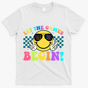 Retro Smiley Emoji Field Day Let The Games Begin T-Shirt - White