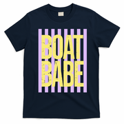 Retro Stripes Sunshine Boat Babe T-Shirt - Navy Blue