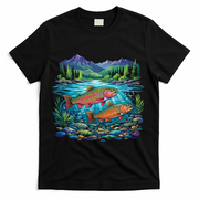 Retro Trout 90s Fishing Mountain River T-Shirt - Black