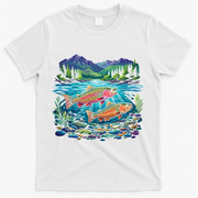 Retro Trout 90s Fishing Mountain River T-Shirt - White
