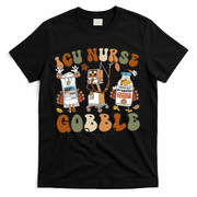 Retro Thanksgiving Icu Nurse Gobble Squad Turkey Autumn Rn Gift T-Shirt - Black