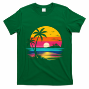 Retro Tropical Sunset Vibe Graphic Summer Beach Gift T-Shirt - Irish Green