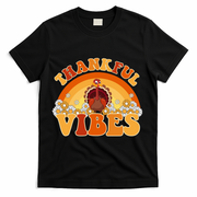 Retro Thanksgiving Thankful Vibes Turkey Sunset T-Shirt - Black