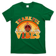 Retro Thanksgiving Thankful Vibes Turkey Sunset T-Shirt - Green