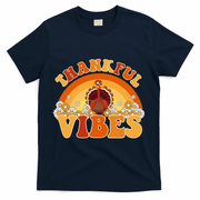 Retro Thanksgiving Thankful Vibes Turkey Sunset T-Shirt - Navy