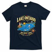 Retro Vintage Lake Ontario The Great Lakes Canada T-Shirt - Navy Blue