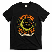 Resting Witch Face Black Cat Moon Halloween Art T-Shirt - Black