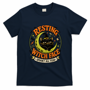 Resting Witch Face Black Cat Moon Halloween Art T-Shirt - Navy Blue