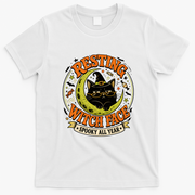 Resting Witch Face Black Cat Moon Halloween Art T-Shirt - White