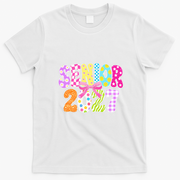 Senior 2027 Colorful Retro Bowtie T-Shirt - White