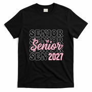 Senior 2027 Pink Bows Class Spirit Celebration T-Shirt - Black