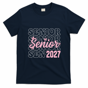 Senior 2027 Pink Bows Class Spirit Celebration T-Shirt - Navy Blue