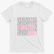 Senior 2027 Pink Bows Class Spirit Celebration T-Shirt - White