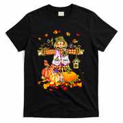 Scarecrow Autumn Hello Fall Pumpkin Thanksgiving Halloween T-Shirt - Black