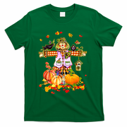 Scarecrow Autumn Hello Fall Pumpkin Thanksgiving Halloween T-Shirt - Green