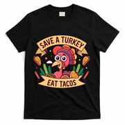 Save A Turkey Eat Tacos Funny Autumn Thanksgiving Groovy T-Shirt - Black