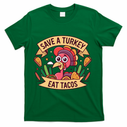 Save A Turkey Eat Tacos Funny Autumn Thanksgiving Groovy T-Shirt - Green