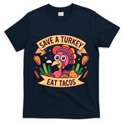 Save A Turkey Eat Tacos Funny Autumn Thanksgiving Groovy T-Shirt - Navy