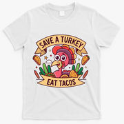 Save A Turkey Eat Tacos Funny Autumn Thanksgiving Groovy T-Shirt - White