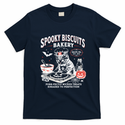 Spooky Biscuits Bakery Cat Halloween Treats T-Shirt - Navy Blue