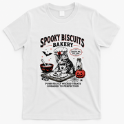 Spooky Biscuits Bakery Cat Halloween Treats T-Shirt - White