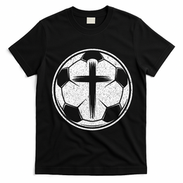 Soccer Ball Christian Cross T-Shirt - Black