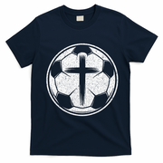 Soccer Ball Christian Cross T-Shirt - Navy Blue