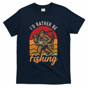 Sasquatch Bigfoot I'd Rather Be Fishing T-Shirt - Navy