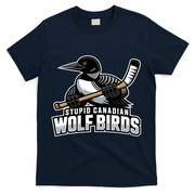 Stupid Canadian Wolf Bird Hockey Duck Funny T-Shirt - Navy