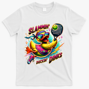 Slammin Duckin Dinks Funny Pickleball Rubber Duck T-Shirt - White