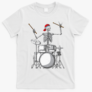 Skeleton Drummer Halloween Costume Playing Drums Gift T-Shirt - White