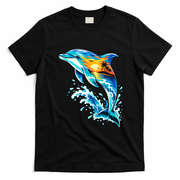 Summer Dolphin Sunset Beach Tropical Ocean Wildlife T-Shirt - Black