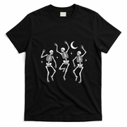 Skeletons Dancing Under Moon Halloween T-Shirt - Black